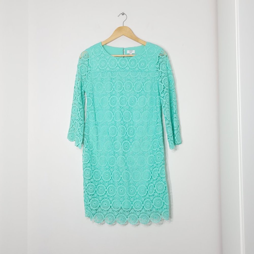 Crown & Ivy Womens Green Mint Lace 3/4 Sleeve Round Neck Evening Summer Dress 4P